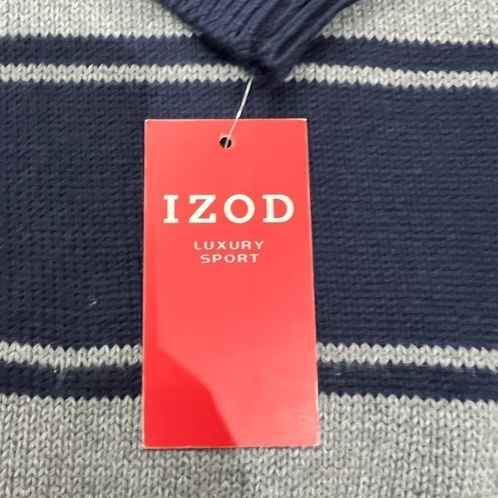 NWT IZOD Boys Quarter Zip Pullover Sweater Size XL 18/20 Navy Gray Stripe - Picture 4 of 10